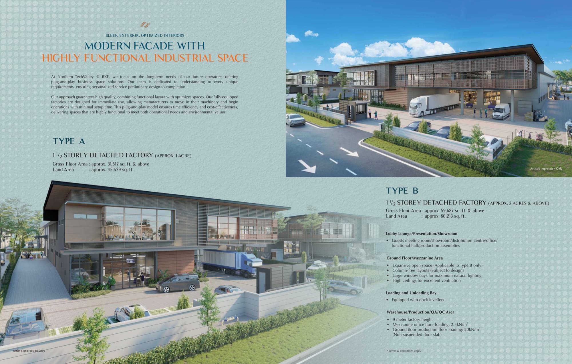Modern factory facade design at Northern TechValley Penang
